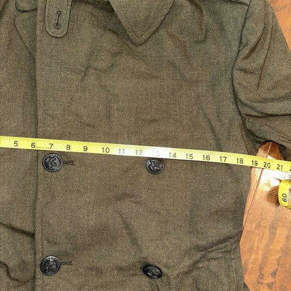 Vintage Military Mens Wool Serge Overcoat Double Breasted  Green 36R (2R-2) - Picture 7 of 12